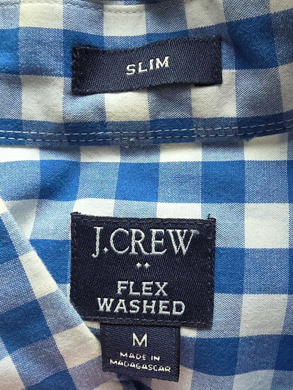 Men's J Crew Short Sleeve Button-down Blue & White White Check Size Medium, SLIM